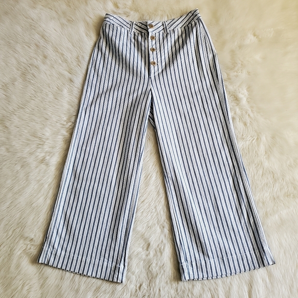 Madewell Emmett Wide Leg Crop Pants in Stripe Button Front Edition Size 29 - Picture 6 of 15